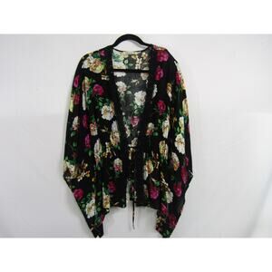 VTG Liberty Love Black Floral Rayon Top sz L Lace Tie Boho Fairycore‎ Romantic